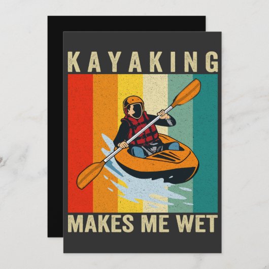 カヤックは私をウェットカヌーおもしろいヴィンテージレトロ 招待状 (正面/裏面)