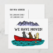 カヤックをするラブラドールレトリバー 新しい住所 案内ポストカード (正面/裏面)