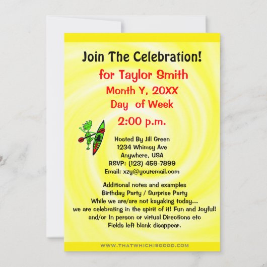 カヤックをテーマにしたパーティーの招待状 招待状 (裏面)