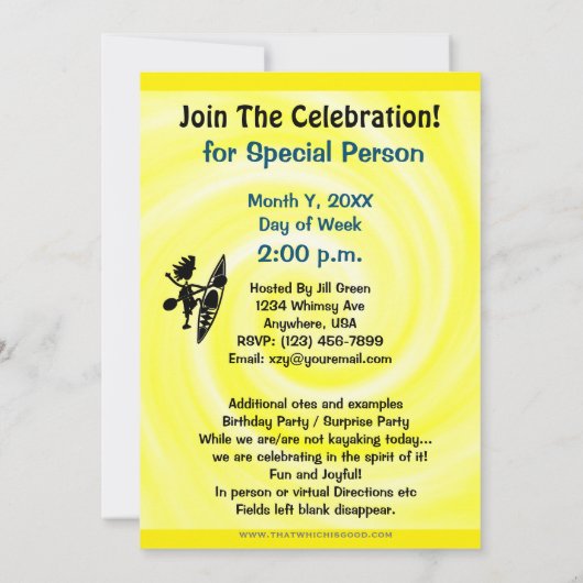 カヤックをテーマにした楽しいパーティーの招待状 招待状 (裏面)