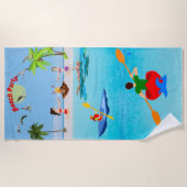 カヤックを漕ぐビーチのパーティー ビーチタオル (正面)