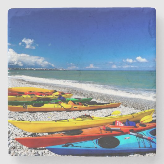 カヤックを漕ぐ夏 ストーンコースター (正面)