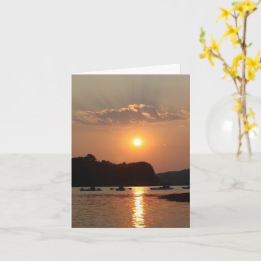 カヤックを漕ぐ日没 カード (黄色い花)