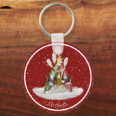 カヤッククリスマスツリーカヤックパドルパーソナライズされた キーホルダー (正面)