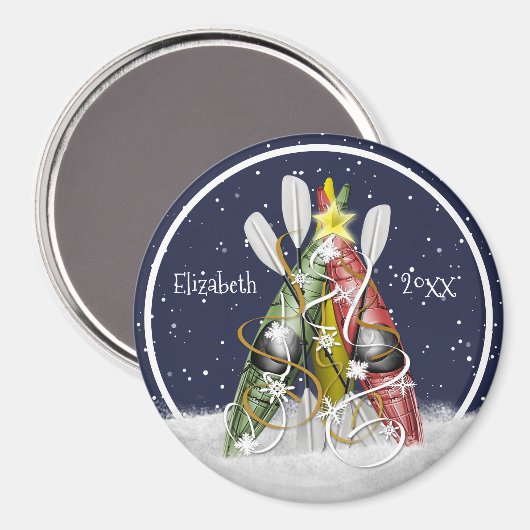 カヤッククリスマスツリー冬カヤックのパディング マグネット (正面/裏面)