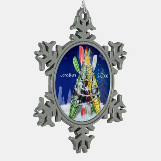 カヤッククリスマスツリー名前をカスタムすると年 スノーフレークピューターオーナメント (左)