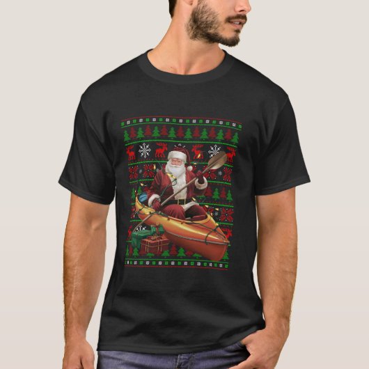 カヤッククリスマスライツ醜いサンタカヤッククリスマス Tシャツ (正面)