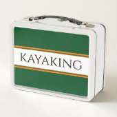 カヤックフォレストグリーンホワイトオレンジレーシングストライプズ メタルランチボックス (裏面)