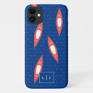 カヤックモパーソナライズされたノグラムブルーコーラルモダン iPhone 11 ケース