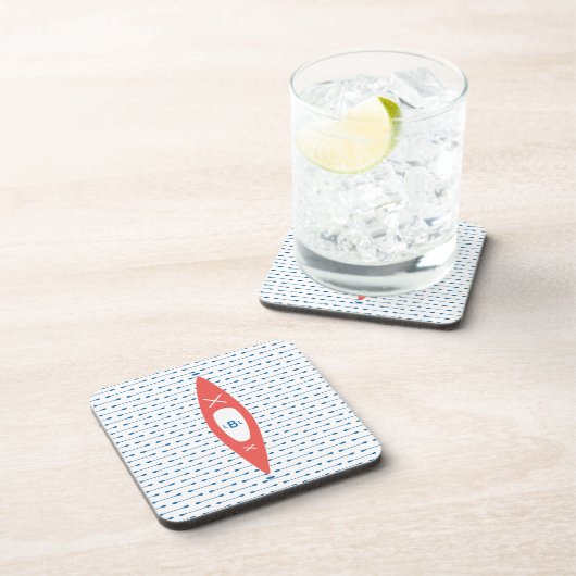 カヤックモパーソナライズされたノグラムブルーコーラル コースター (右側)