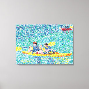 カヤック川のシーンPointillism,キャンバスプリント キャンバスプリント
