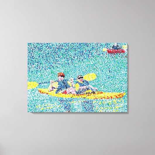カヤック川のシーンPointillism,キャンバスプリント キャンバスプリント (正面)
