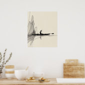 カヤック海湖ミニマリストのラインアート ポスター (キッチン)