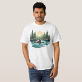 カヤック 湖 冒険 山 夕焼け アウトドア Tシャツ (正面フル)