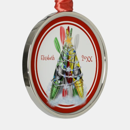 カヤッ飾クがクリスマスツリーパーソナライズされた メタルオーナメント (右)