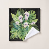 カラの花と熱帯葉の バスタオルセット (ウォッシュタオル)