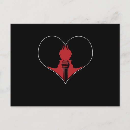 カラオケデュエットハートマイク音楽歌唱ギフト ポストカード (正面)