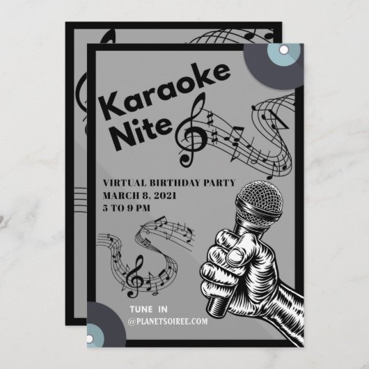 カラオケナイト誕生日招待状カード (正面/裏面)