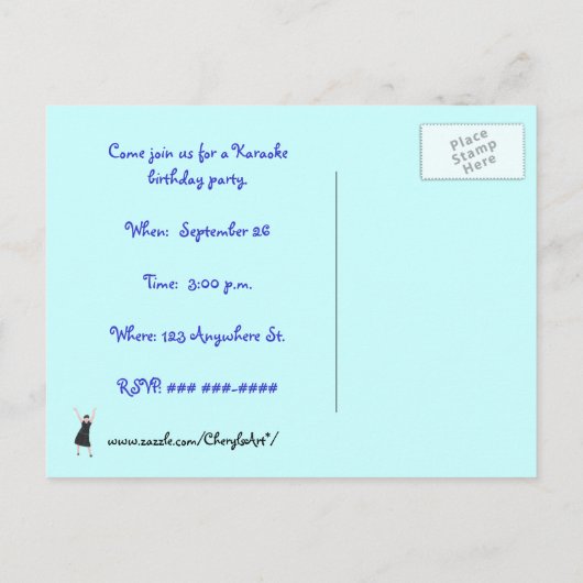 カラオケバースデーパーティ招待状、はがき インビテーションポストカード (裏面)