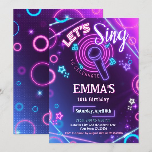 カラオケパーティーのご招待 招待状 (正面/裏面)