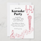 カラオケパーティーピンクグリッター楽譜ノートON WHITE 招待状 (正面)