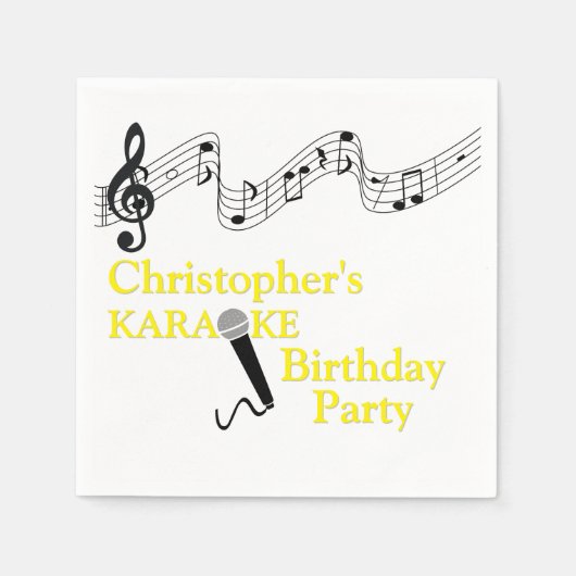 カラオケパーティーミュージカルスケールマイクイエロー スタンダードカクテルナプキン (正面)
