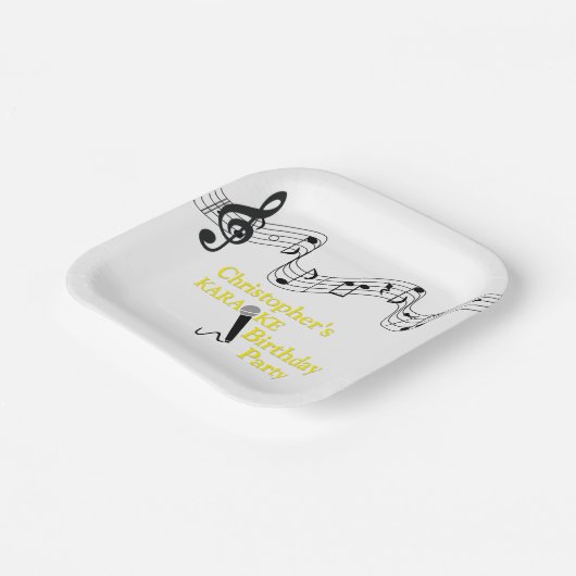 カラオケパーティーミュージカルスケールマイクイエロー ペーパープレート (傾斜あり)