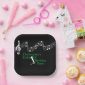 カラオケパーティーミュージカルスケールマイクグリーン ペーパープレート (パーティー)