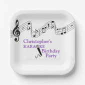 カラオケパーティーミュージカルスケールマイクパープル ペーパープレート (正面)