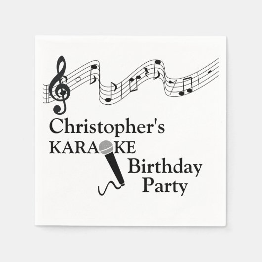 カラオケパーティーミュージカルスケールマイクブラック文字 スタンダードカクテルナプキン (正面)