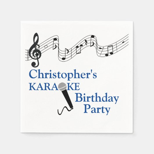 カラオケパーティーミュージカルスケールマイクブルー スタンダードカクテルナプキン (正面)