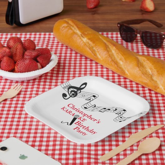 カラオケパーティーミュージカルスケールマイクレッド ペーパープレート (ピクニック)