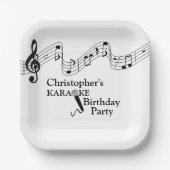 カラオケパーティーミュージカルスケールマイク白黒 ペーパープレート (正面)