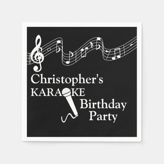 カラオケパーティーミュージカルスケールマイク スタンダードカクテルナプキン (正面)
