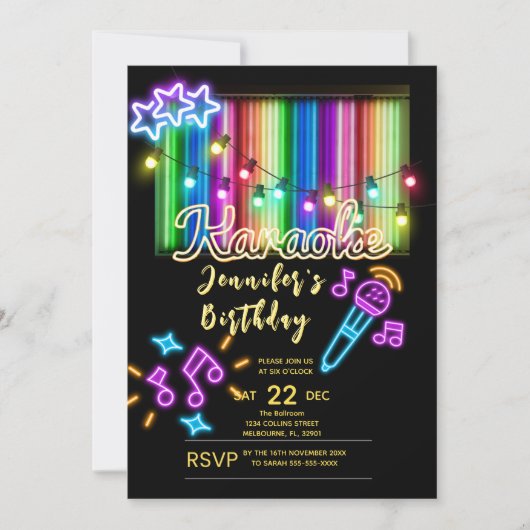 カラオケパーティー誕生日招待状 招待状 (正面)
