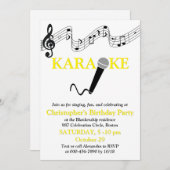 カラオケパーティー ミュージカルスケール マイク イエロー 招待状 (正面/裏面)