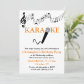 カラオケパーティー ミュージカルスケール マイク オレンジ 招待状 (スタンド正面)