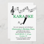 カラオケパーティー ミュージカルスケール マイク 緑 招待状 (正面/裏面)