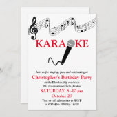 カラオケパーティー ミュージカルスケール マイク 赤 招待状 (正面/裏面)