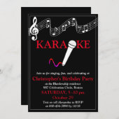カラオケパーティー ミュージカルスケール マイク 赤 白 招待状 (正面/裏面)