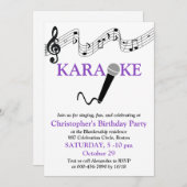 カラオケパーティー 音階 マイク パープル 招待状 (正面/裏面)