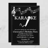 カラオケパーティー 音階 マイク ブラックホワイト 招待状 (正面/裏面)