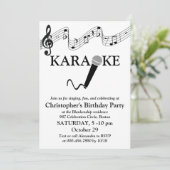 カラオケパーティー 音階 マイク ブラックホワイト 招待状 (スタンド正面)