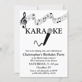 カラオケパーティー 音階 マイク ブラックホワイト 招待状