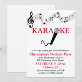 カラオケパーティー 音階 マイク 赤 招待状 (正面/裏面)