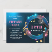 カラオケピンクと金ゴールド12thバースデーパーティー招待状 (正面)