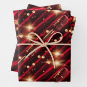 カラオケマイク黒い赤いビロードのカーテンを星にする ラッピングペーパーシート (インサイチュ)