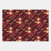 カラオケマイク黒い赤いビロードのカーテンを星にする ラッピングペーパーシート (正面)