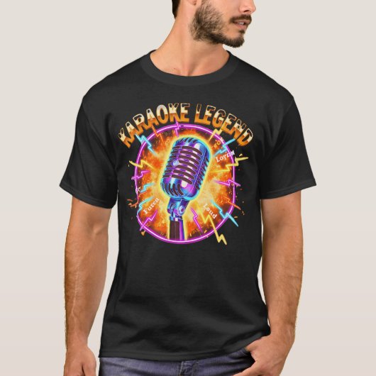 カラオケ伝説 マイクロフォン 稲妻 ビンテージ Tシャツ (正面)
