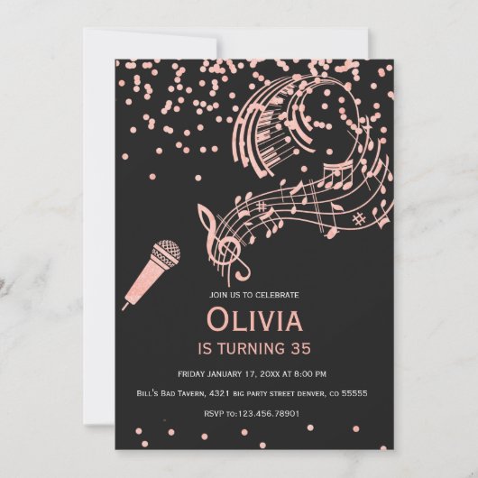 カラオケ招待状、カラオケパーティー招待状 招待状 (正面)